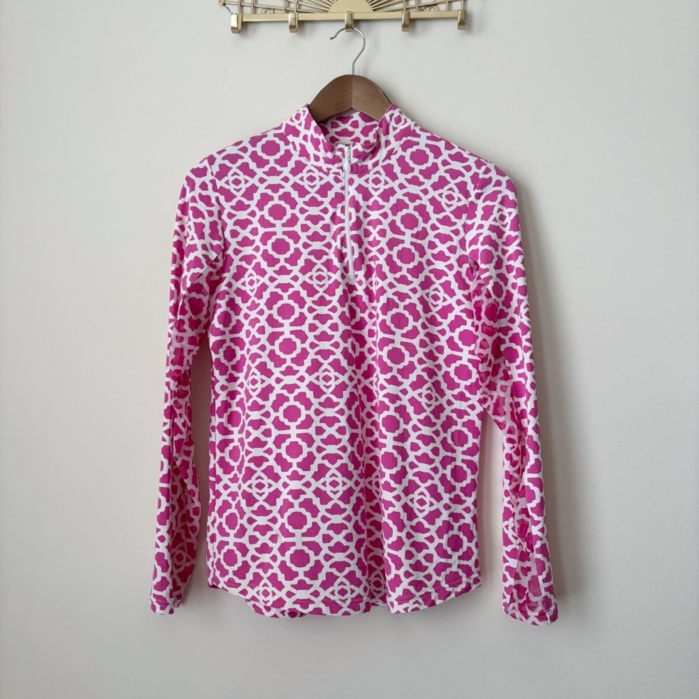 Icikuls Pink & White 1/4 Zip Pullover Golf Top Medium Country Club Prep
